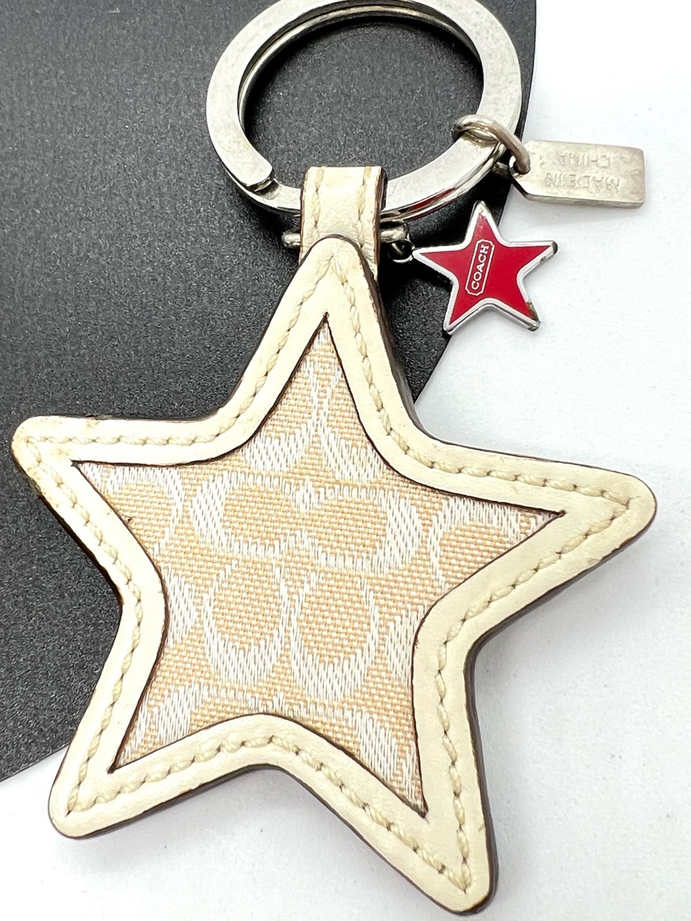 Vintage Coach Y2K Star Keychain Signature Canvas Leather Bag Charm Fob